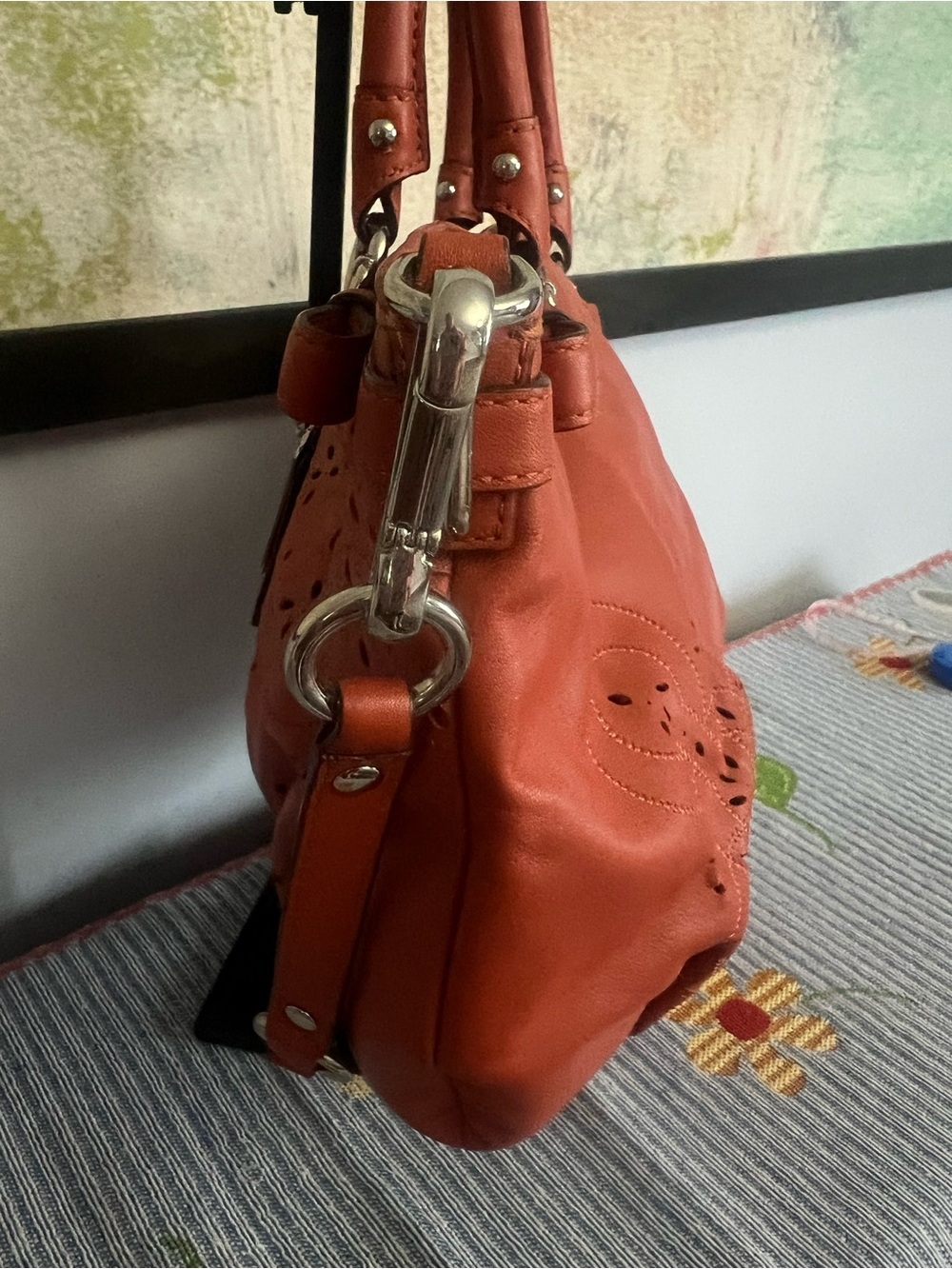 Coach Madison Tossed Lace Lindsey Orange Leather Satchel HTF - Picture 10 of 14
